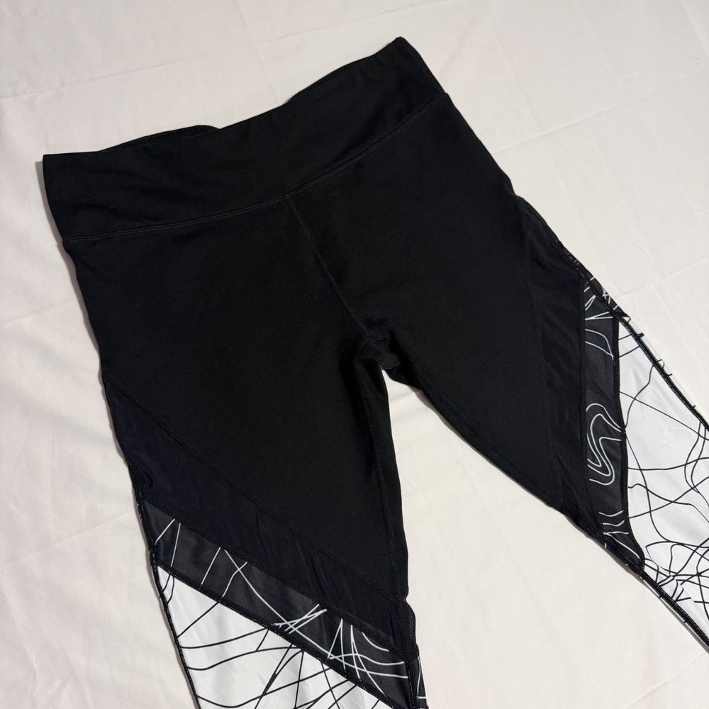 Fabletics Black White Scribble Mesh Panel Leggings Athletic Large